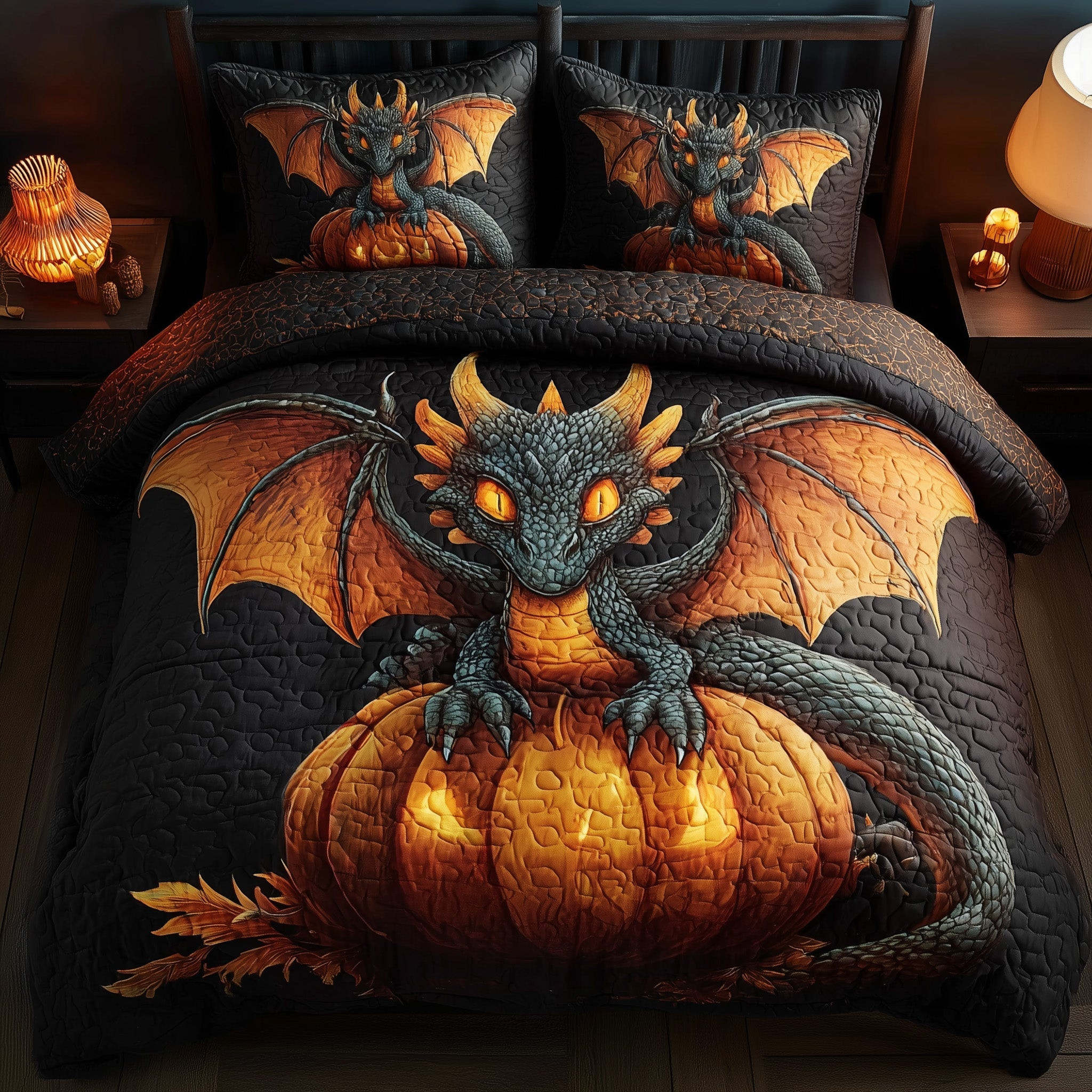 Nightfall Dragon 3-Piece Quilted Bedding Set GFTONT2936