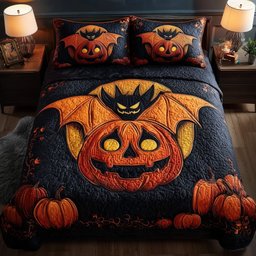 Haunted Pumpkin Bat 3-Piece Quilted Bedding Set GFTOMA4234