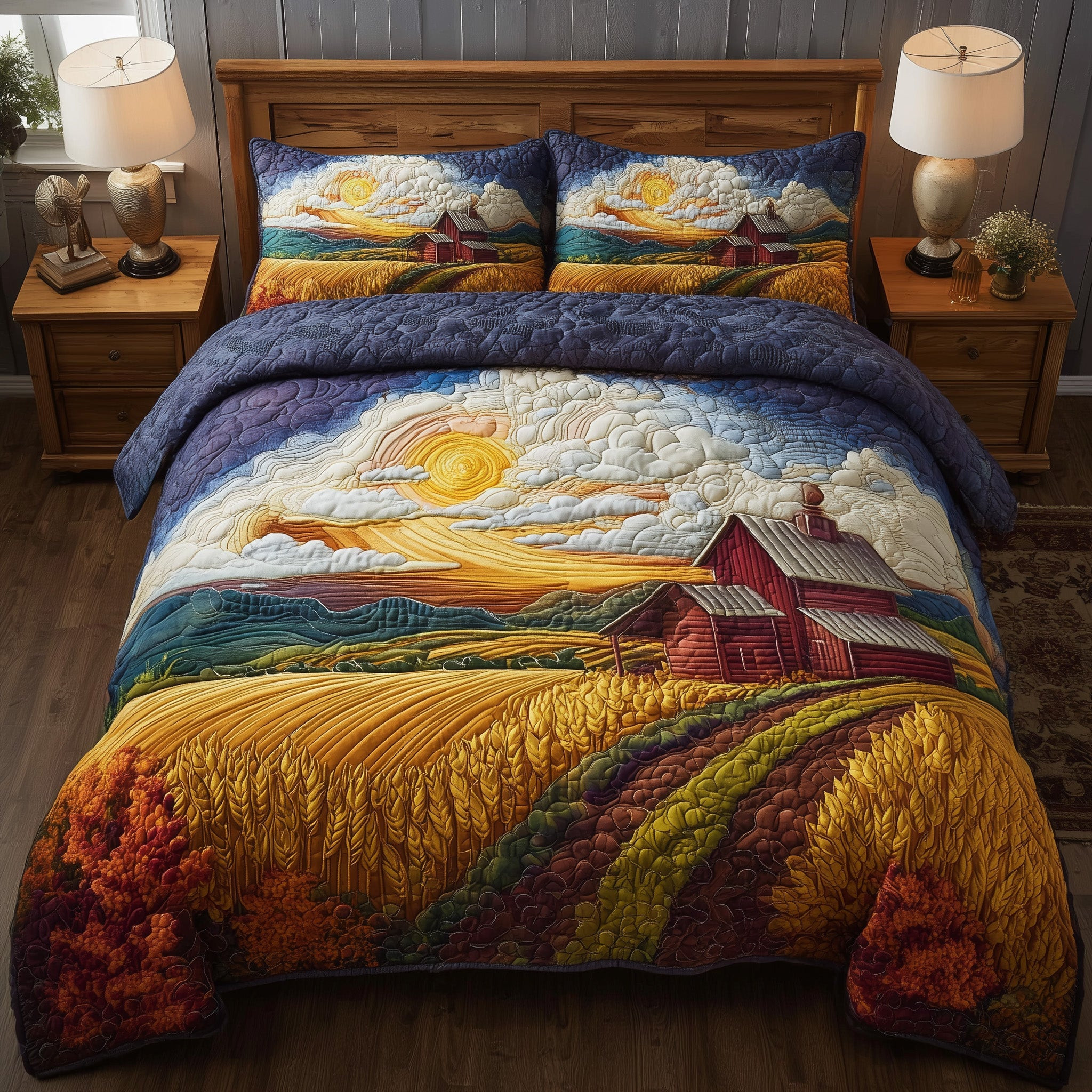 Golden Wheat Fields 3-Piece Quilted Bedding Set GFTOMA4229