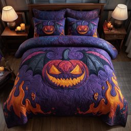 Haunted Pumpkin Bat 3-Piece Quilted Bedding Set GFTOMA4241