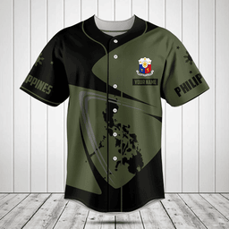 Customize Philippines Map Black And Olive Green Baseball Jersey Shirt