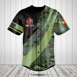 Customize Spain Coat Of Arms Camo Fire Style Baseball Jersey Shirt