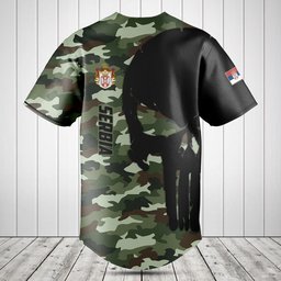 Customize Serbia Black Skull Camouflage Baseball Jersey Shirt