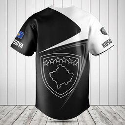 Customize Kosova Symbol Black And White Skull Baseball Jersey Shirt
