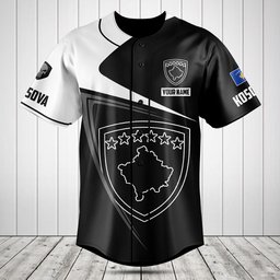 Customize Kosova Symbol Black And White Skull Baseball Jersey Shirt