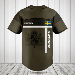 Customize Sweden Coat Of Arms Olive Green Baseball Jersey Shirt