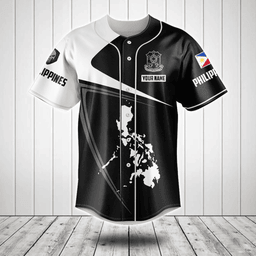 Customize Philippines Map Black And White Baseball Jersey Shirt