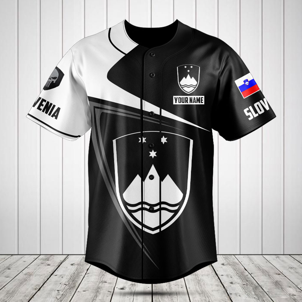 Customize Slovenia Symbol Black And White Skull Baseball Jersey Shirt