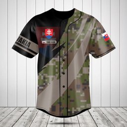 Customize Slovakia Coat Of Arms Camo Fire Style Baseball Jersey Shirt
