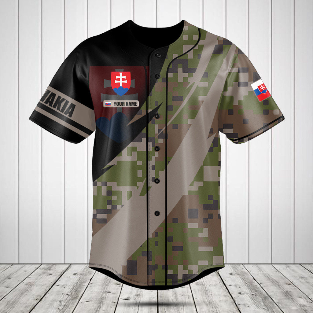 Customize Slovakia Coat Of Arms Camo Fire Style Baseball Jersey Shirt