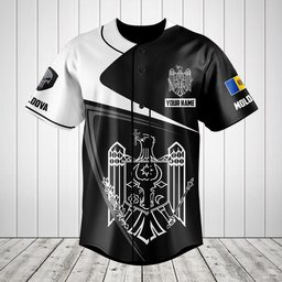 Customize Moldova Symbol Black And White Skull Baseball Jersey Shirt