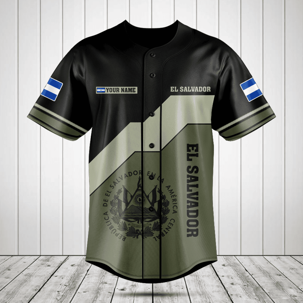 Customize El Salvador Coat Of Arms And Flag Baseball Jersey Shirt