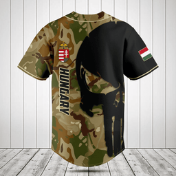 Customize Hungary Black Skull Camouflage Baseball Jersey Shirt
