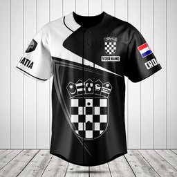 Customize Croatia Symbol Black And White Skull Baseball Jersey Shirt