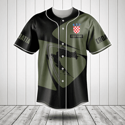 Customize Croatia Map Black And Olive Green Baseball Jersey Shirt