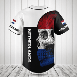 Customize Netherlands Skull Flag 3D Black And White Baseball Jersey Shirt