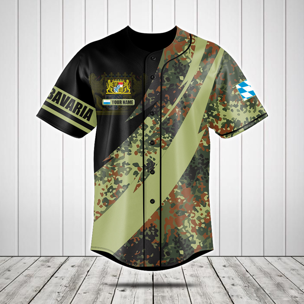 Customize Bavaria Coat Of Arms Camo Fire Style v2 Baseball Jersey Shirt