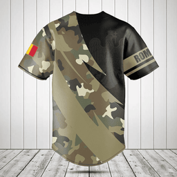 Customize Romania Coat Of Arms Camo Fire Style Baseball Jersey Shirt