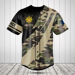 Customize France Coat Of Arms Camo v2 Fire Style Baseball Jersey Shirt