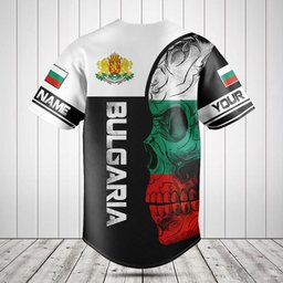 Customize Bulgaria Skull Flag 3D Black And White Baseball Jersey Shirt