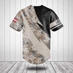 Customize Latvia Coat Of Arms Camo Fire Style Baseball Jersey Shirt