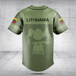 Customize Lithuania Skull Green Baseball Jersey Shirt