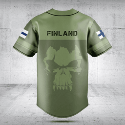 Customize Finland Skull Green Baseball Jersey Shirt