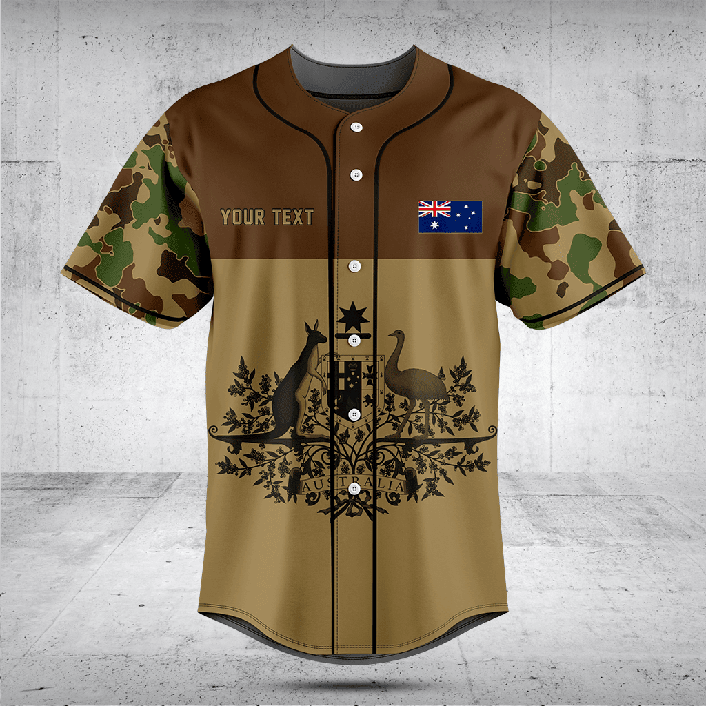 Customize Australia Coat Of Arms Camouflage Style Baseball Jersey Shirt
