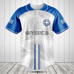 Customize Greece Flag Palm Leaf Baseball Jersey Shirt