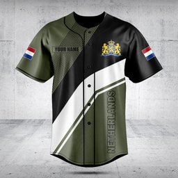 Customize Netherlands Flag Olive Green Baseball Jersey Shirt