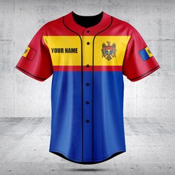 Customize Moldova Flag - Blue Baseball Jersey Shirt