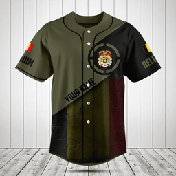 Customize Belgium Round Style Grunge Flag Baseball Jersey Shirt
