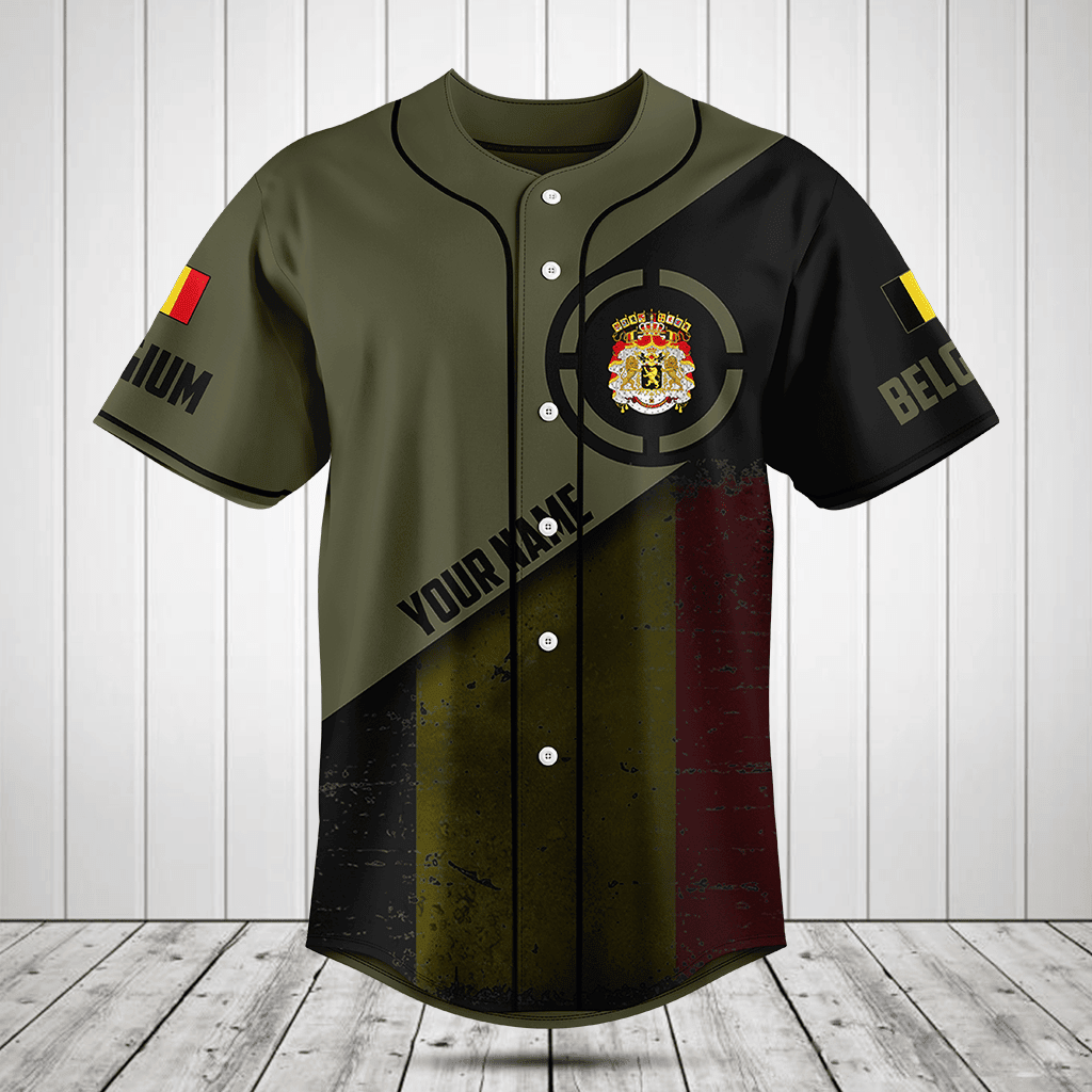 Customize Belgium Round Style Grunge Flag Baseball Jersey Shirt