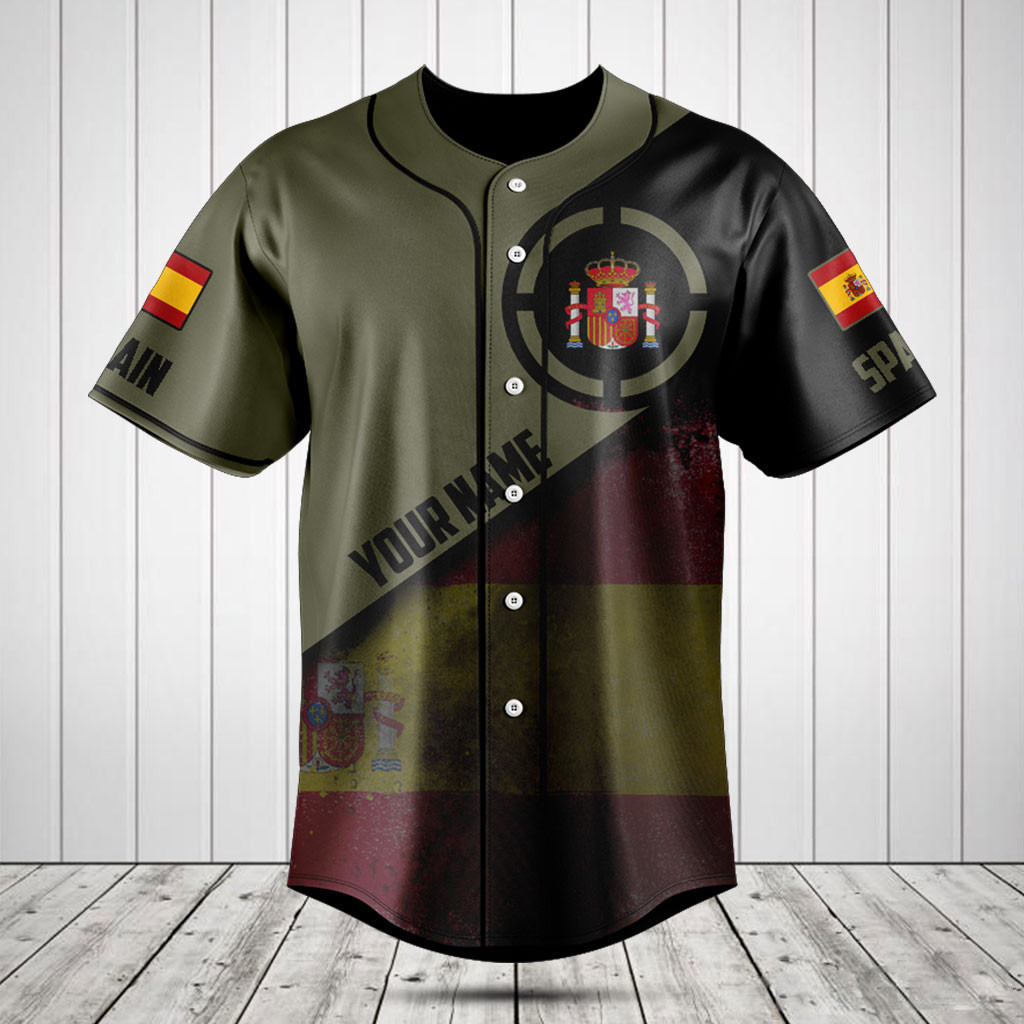 Customize Spain Round Style Grunge Flag Baseball Jersey Shirt