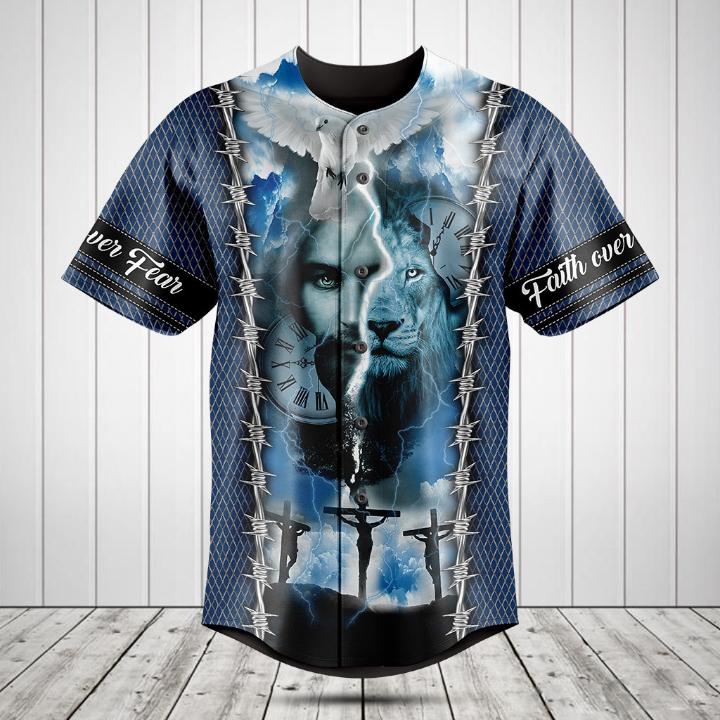 Faith Over Fear Blue Baseball Jersey Shirt