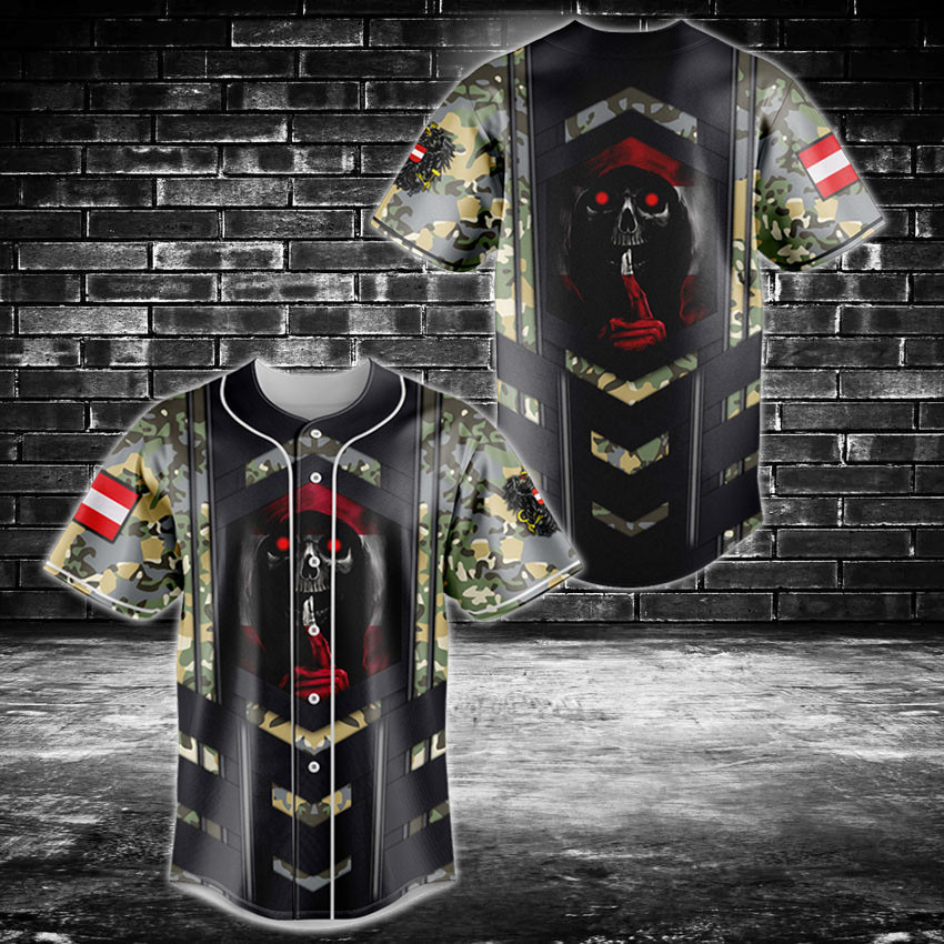 Austria Army Camo Skull 3D Flag Baseball Jersey Shirt