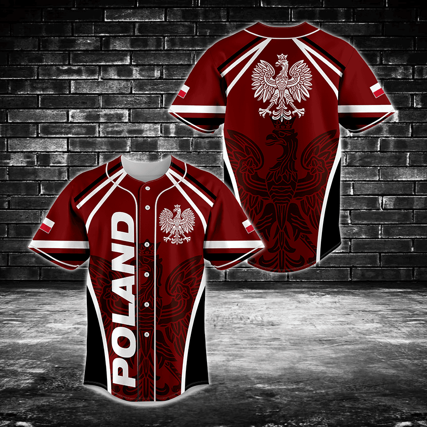 Poland Red 3D Baseball Jersey Shirt