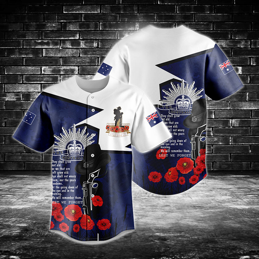 Australia Anzac Lest We Forget Baseball Jersey Shirt