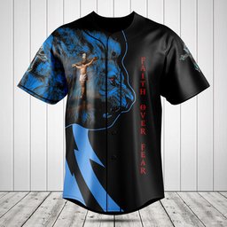 Faith Over Fear Lion Blue Baseball Jersey Shirt