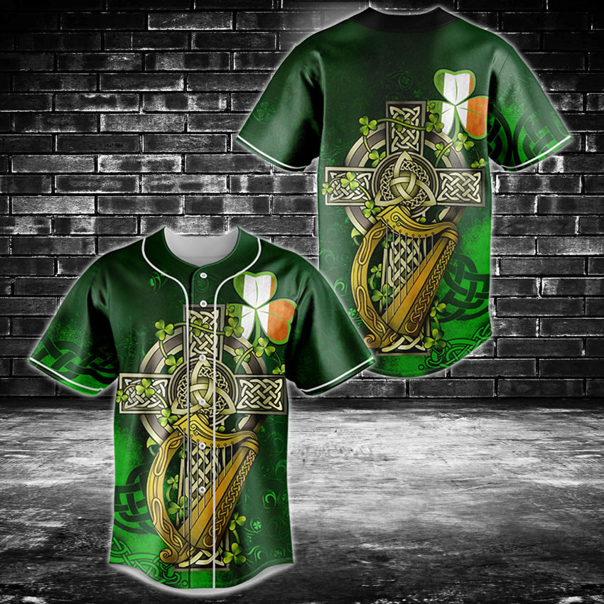 Ireland Shamrock Cross Baseball Jersey Shirt
