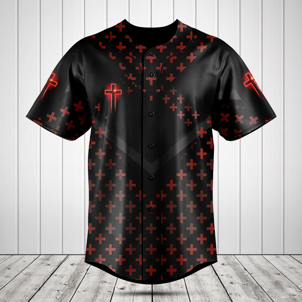 Red Cross Pattern Baseball Jersey Shirt