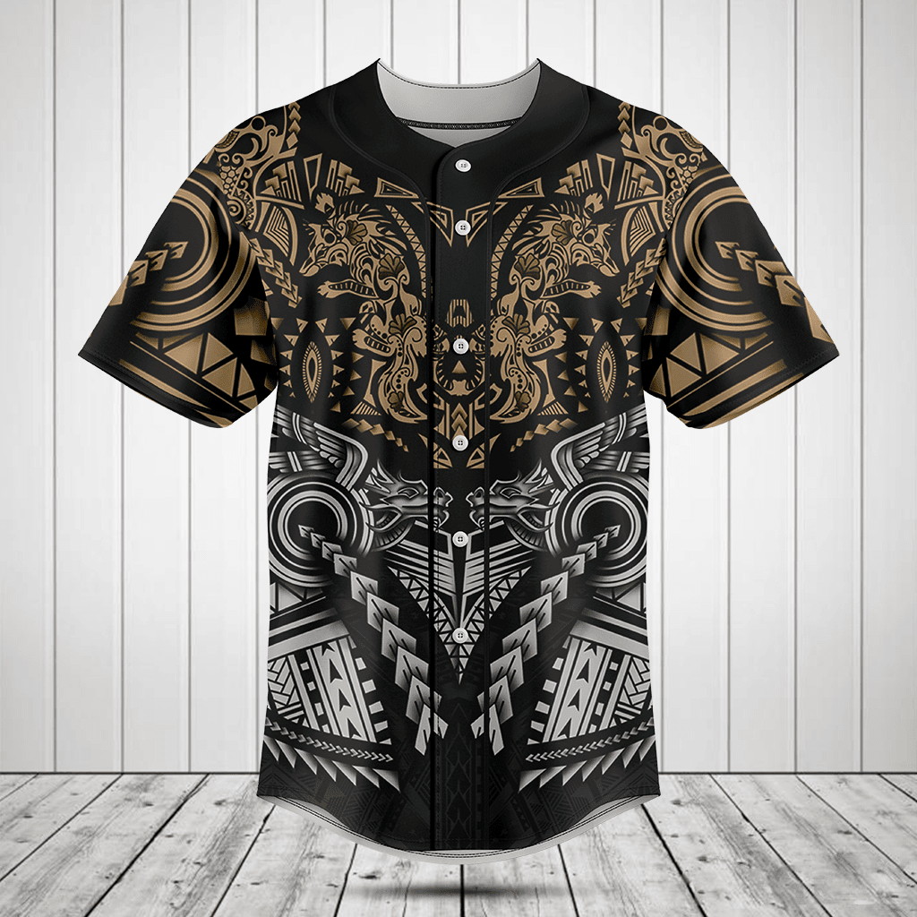 Polynesian Wolf Tattoo Baseball Jersey Shirt