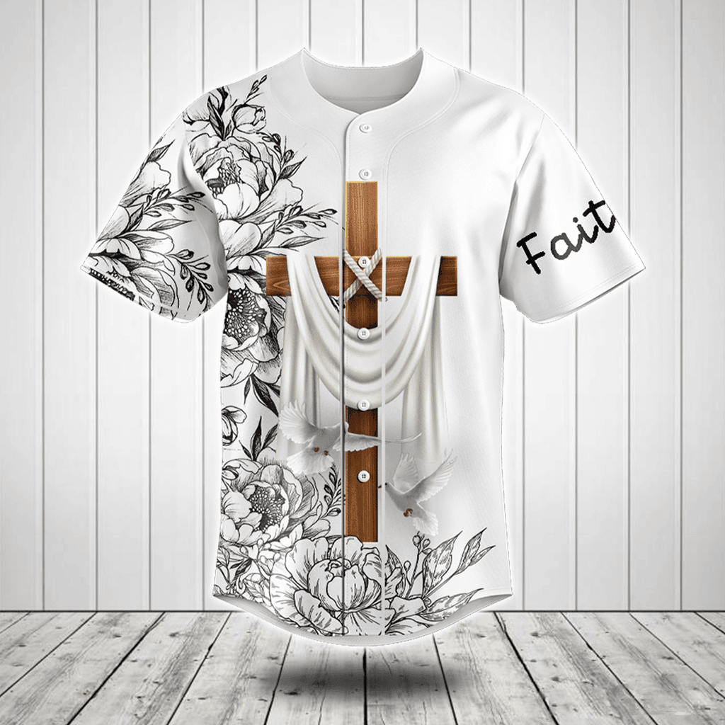 I Love Jesus Flower Black And White Baseball Jersey Shirt