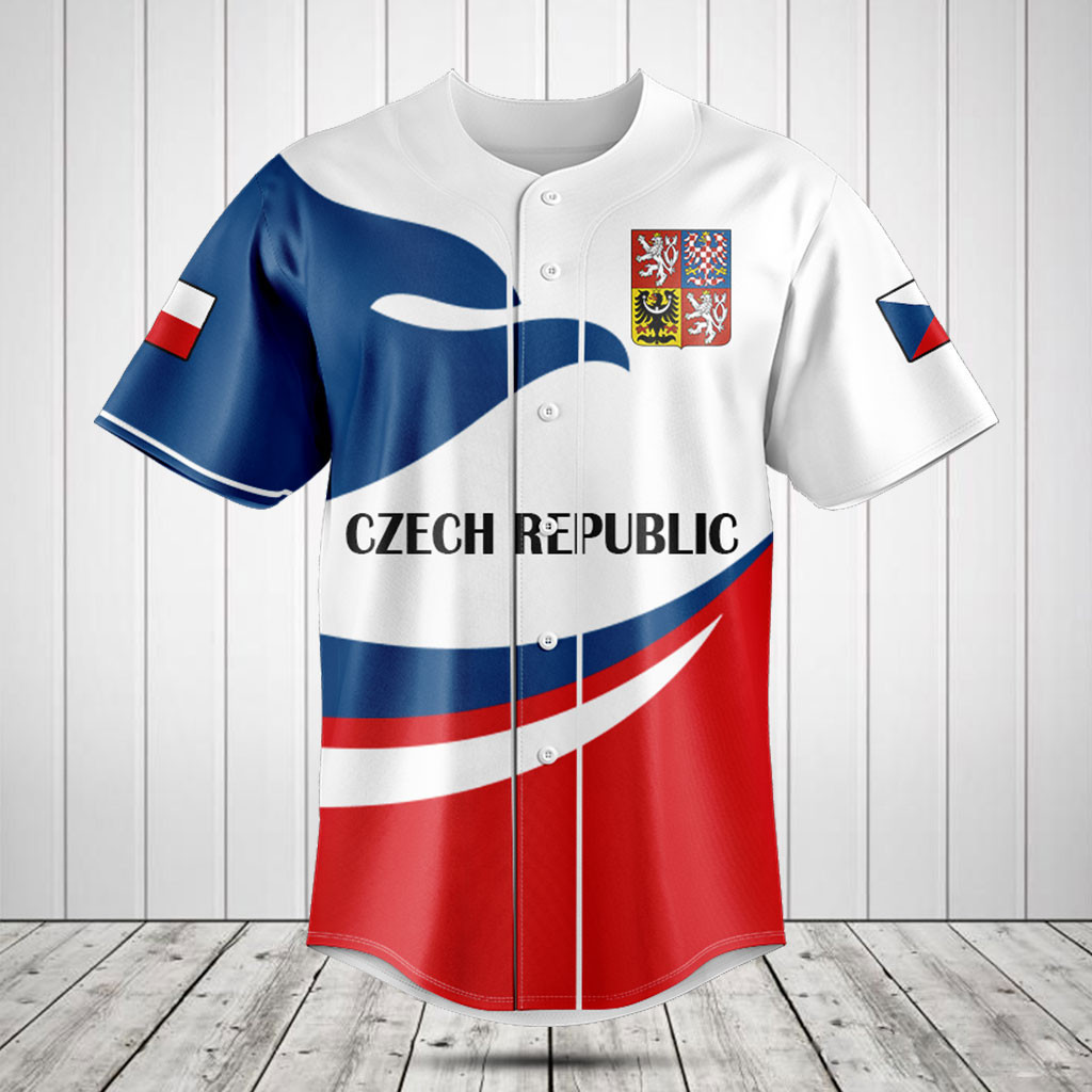 Czech Republic Flag Fire Style Baseball Jersey Shirt