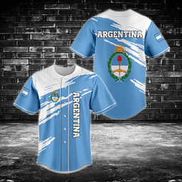 Argentina Flag And Coat Of Arms Paint Style Baseball Jersey Shirt