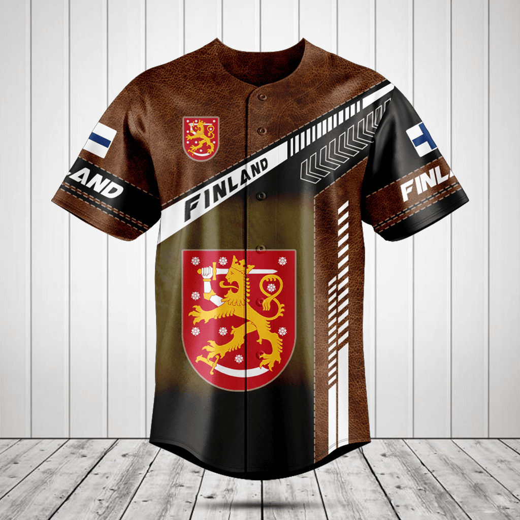 Finland Coat Of Arms Leather Speed Style Baseball Jersey Shirt