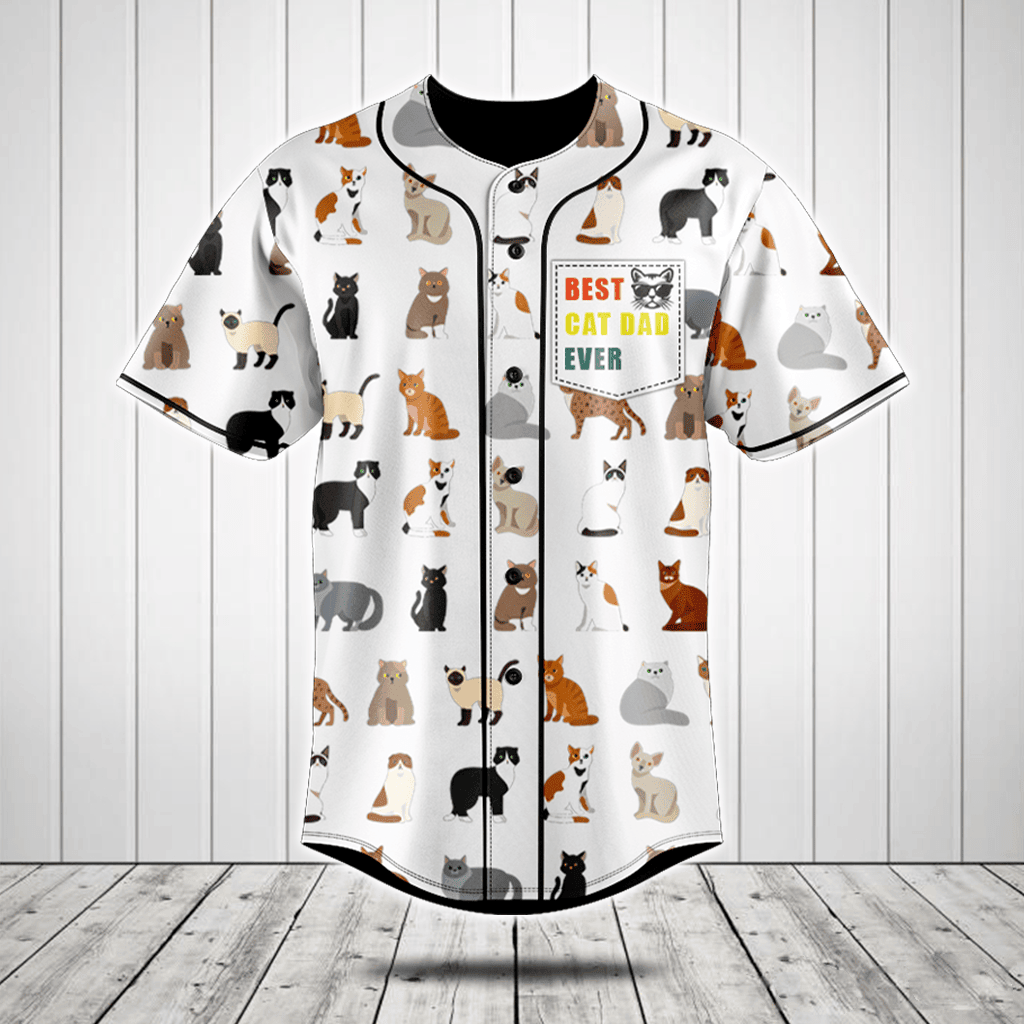 Best Cat Dad Ever Cats Pattern Baseball Jersey Shirt