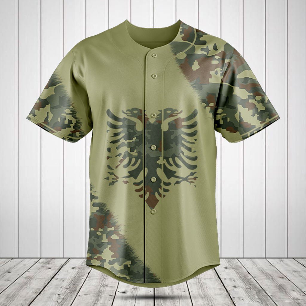 Albania Coat Of Arms Camo Baseball Jersey Shirt