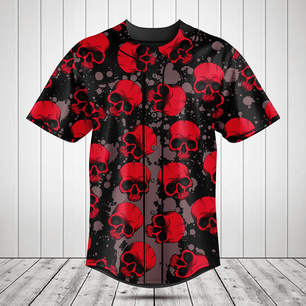 Red Skull Gothic Baseball Jersey Shirt