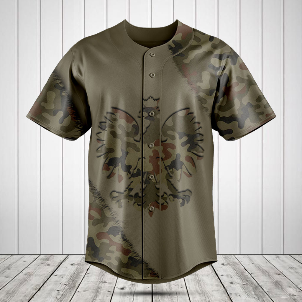 Poland Coat Of Arms Camo Baseball Jersey Shirt